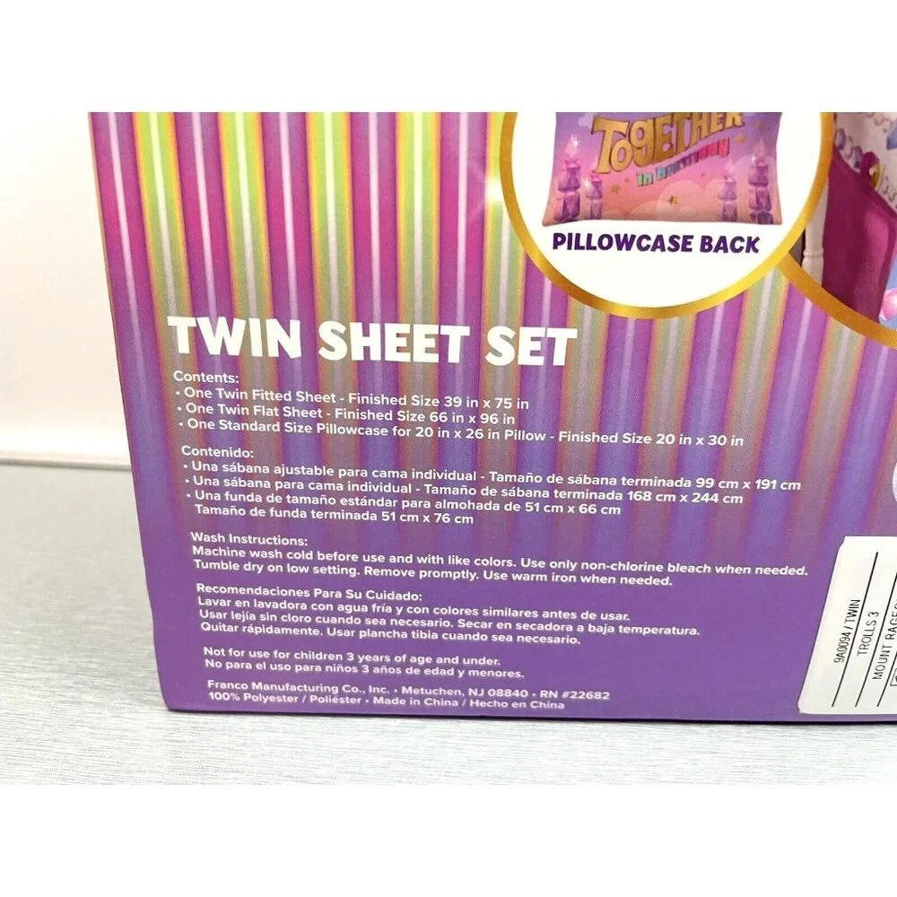 TROLLS  Twin 3 Piece Sheet Set- Band Together in Harmony 3+